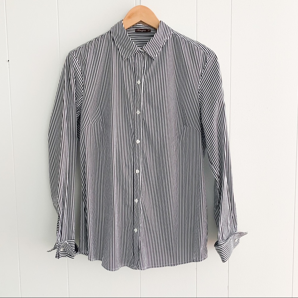 J. McLaughlin Black and White Striped Button-Down Shirt